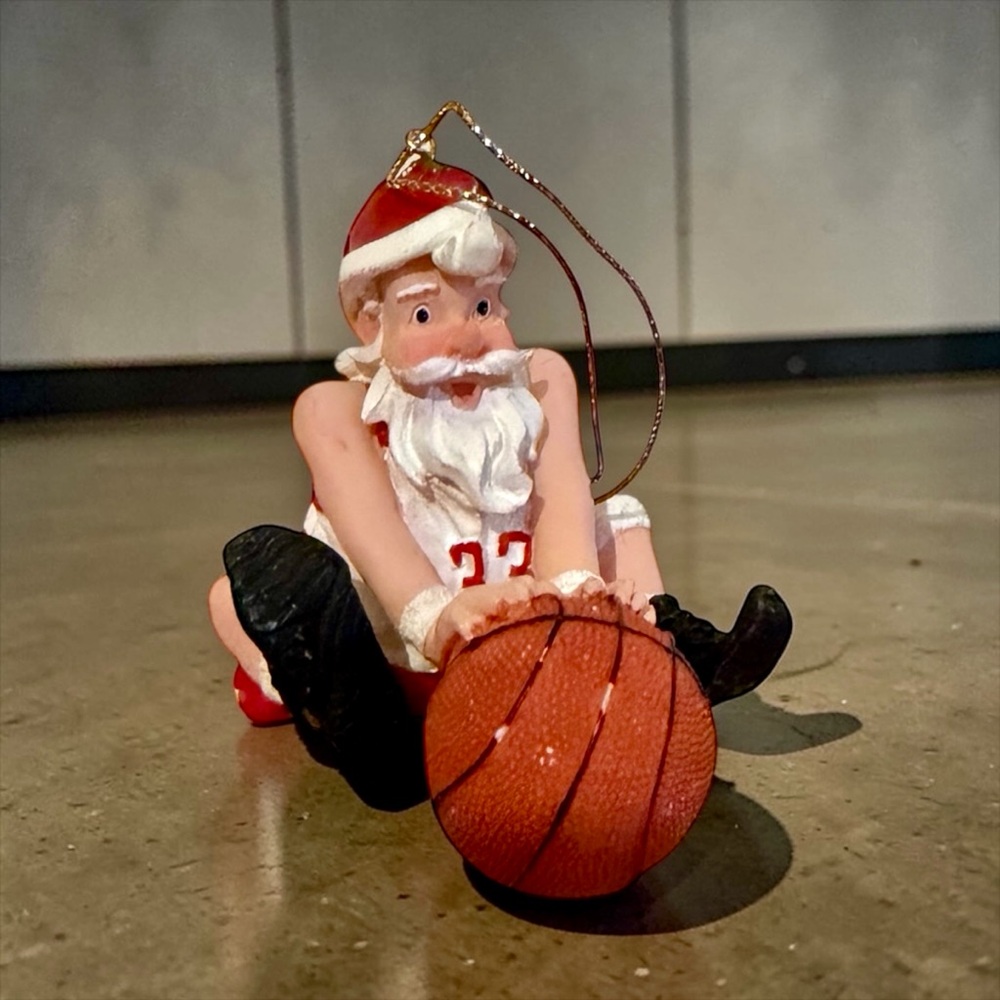Adorable Santa Playing Basketball Dressed so Festive Xmas Holiday Ornament
